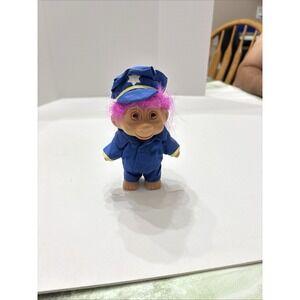 Vtg‎ Russ Troll Doll Police Officer Policeman Cop Blue Uniform Pink Hair
